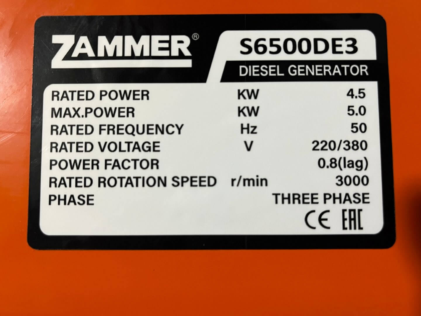 Генератор Zammer ECO S6500DE3
